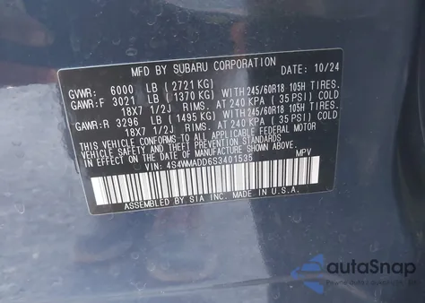 2025 Subaru Ascent Premium 7-Passenger from USA, damaged, VIN 4S4WMADD6S3401535